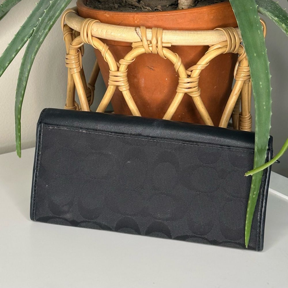 Coach Black Signature Canvas & Leather Wallet Trifold Clutch Organizer - Picture 4 of 14